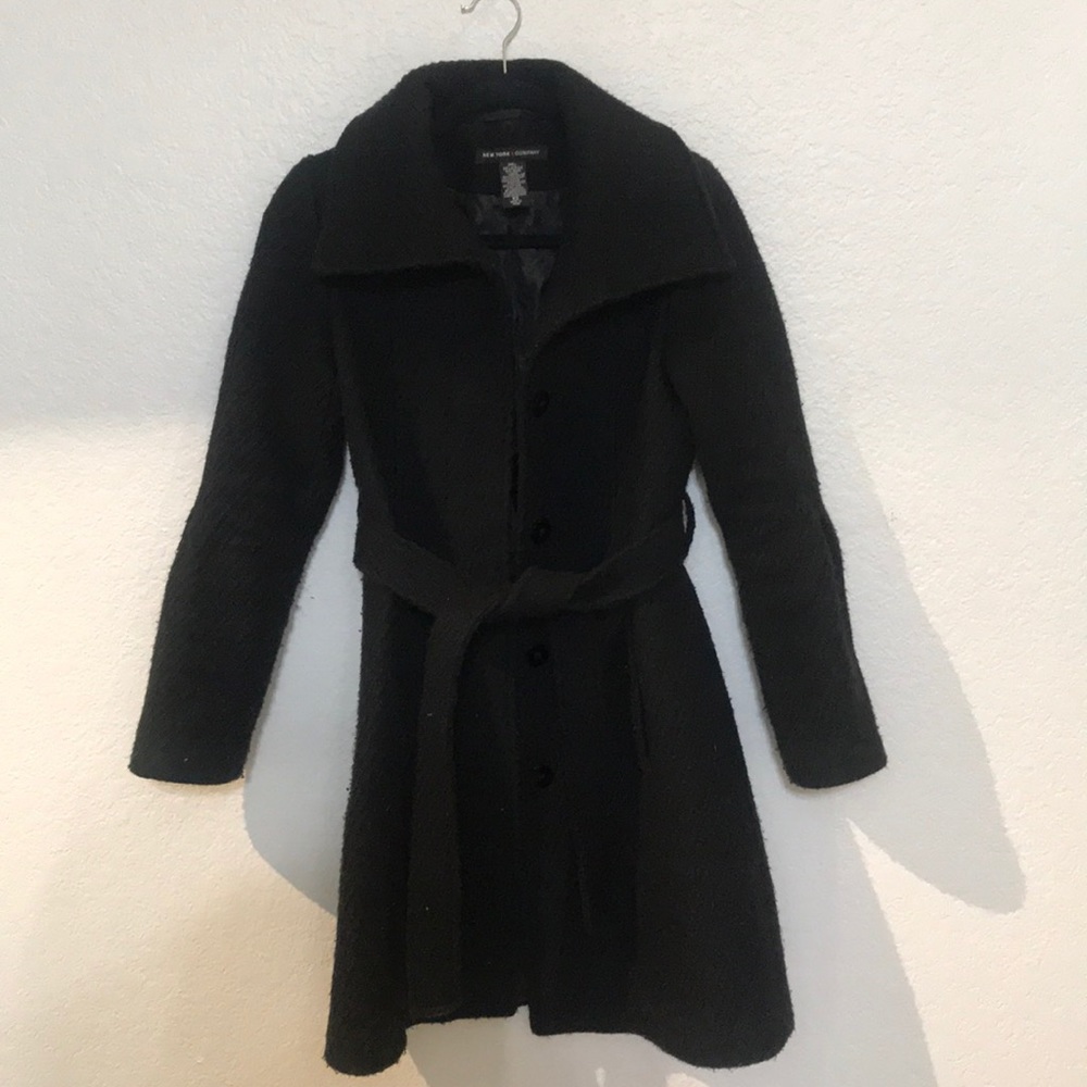 New York & Company wool blend long coat with belt